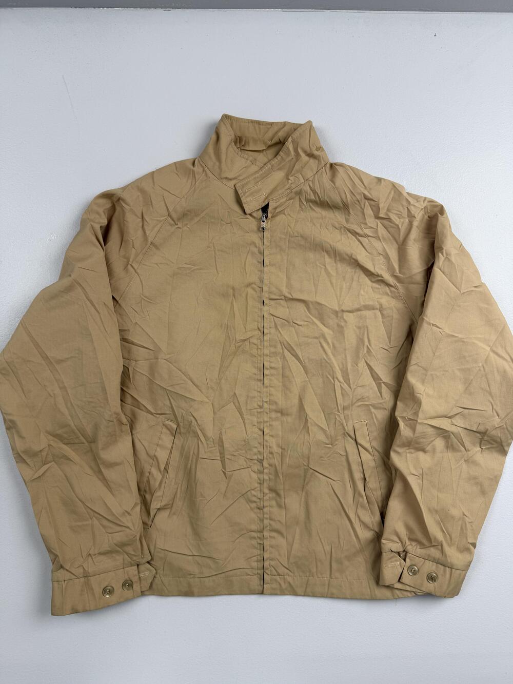 Vintage Campus Jacket Mens XL Beige Canvas Windbreaker Full Zip Lightweight USA